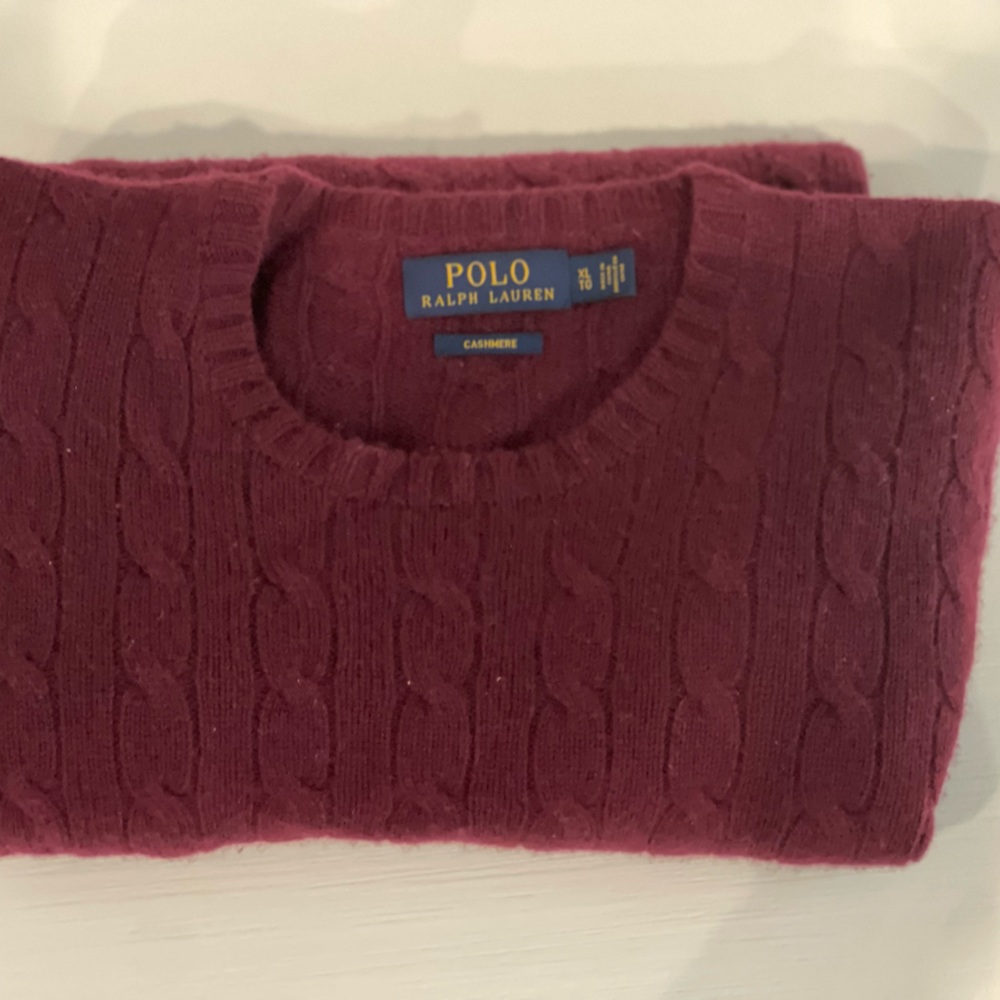 Ralph Lauren cable knit cashmere sweater size XL burgundy